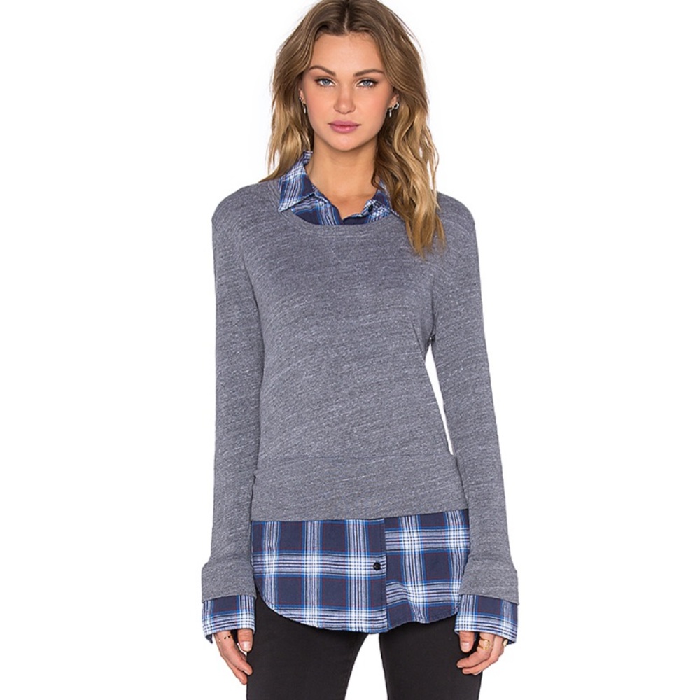 Monrow Japanese Plaid Double Layer Sweater